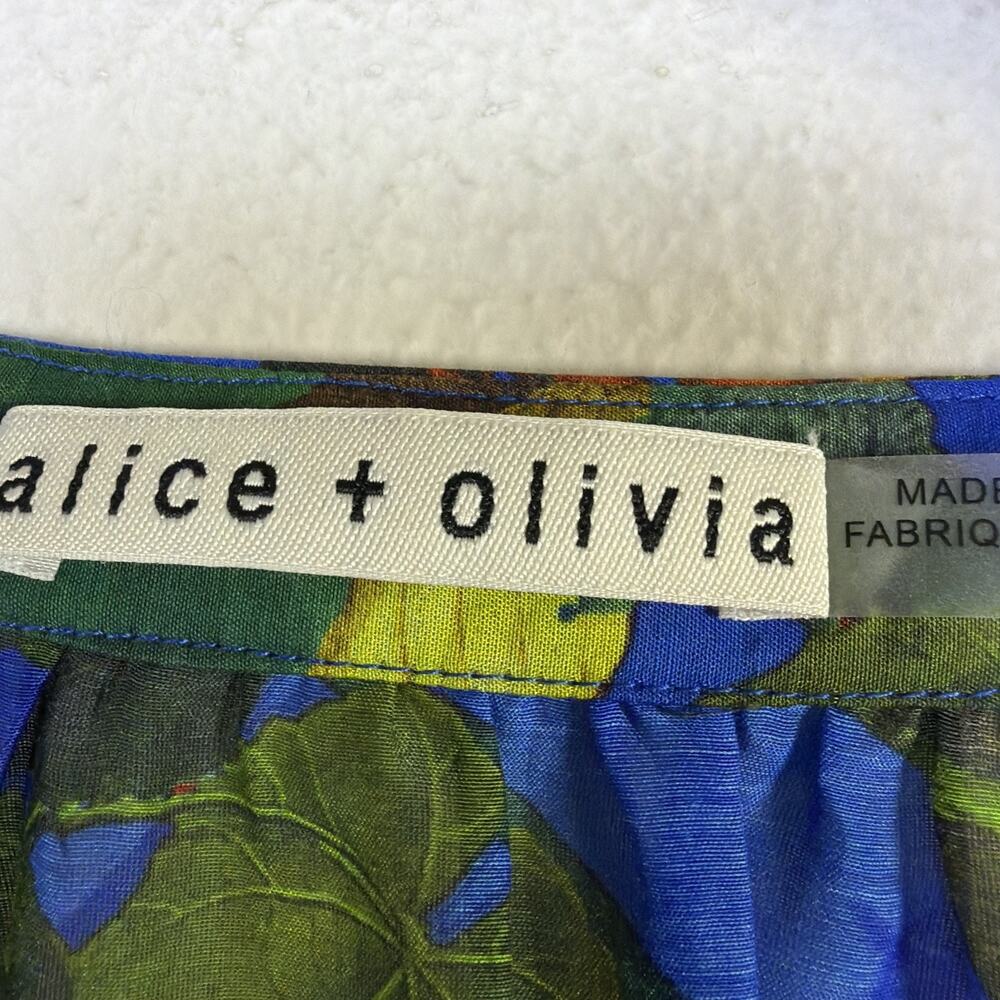 ALICE + OLIVIA Ladies Blue tropical Floral Smocked silk blend Blouse medium - Picture 10 of 13